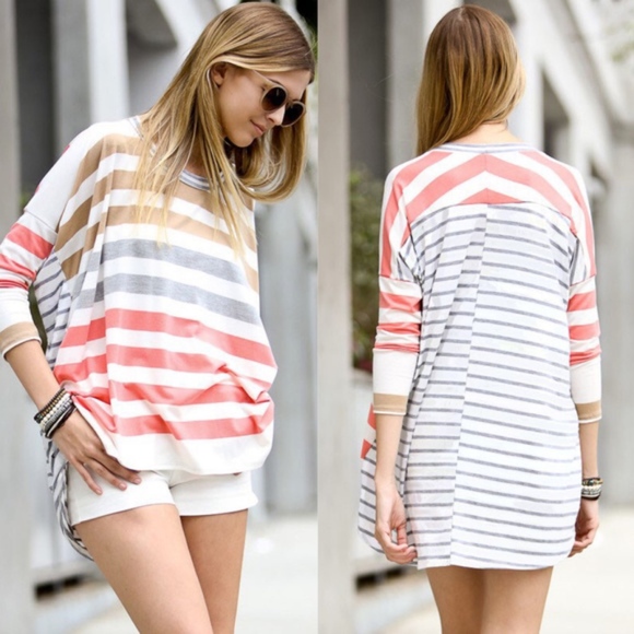 GRACE Softest Striped Top   - ORANGE MIX - Picture 2 of 2